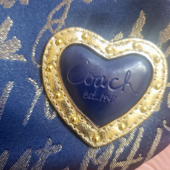 COACH Poppy Blue Gold New York Script Signature Heart Poppy Crossbody - Picture 11 of 14